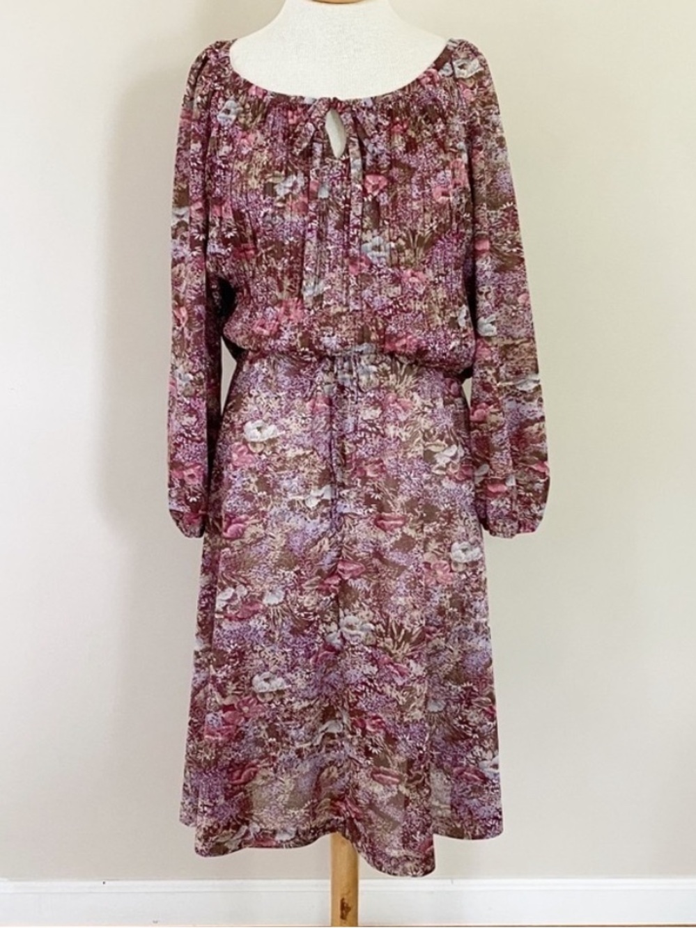 Vintage 70s Floral Prairie Skirt Set Peasant Blouse Boho Purple M